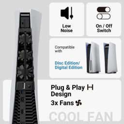 Cooling Fan for PlayStation 5 Console Disc and Digital Editions High-Speed Silent Fan with LED Light for PS5 Accessories