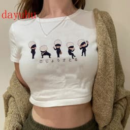 2000s Hip Hop Crop Top  Tshirt Manga Japanese Anime Jujutsu Kaisen T Shirt Gojo Satoru Tops Yuji Itadori Cropped Tees T-shirt
