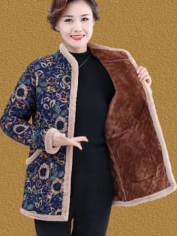 Women's Fleece Lined Thickened Cotton Jacket Loose Fit Warm Coat Floral Patterned Autumn Winter Wear for Middle Aged And Elderly
