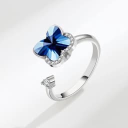 SMJEL Flower Shiny Rhinestone Rotatable Fidget Spinner Ring for Women Anti Anxiety Butterfly Animal Design Anti Stress Accessory