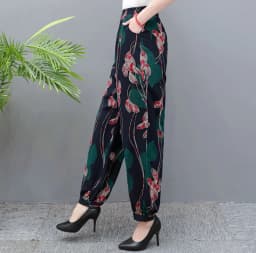 Cotton Silk Pants Women New Spring Summer Elastic High Waist Harem Pants Fashion Printed Casual Wide Leg Pants Female Trousers