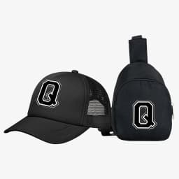 2pcs Kids' 26 letter printed pattern truck hat+chest bag set, stylish casual sunhat, portable storage purse, suitable for daily