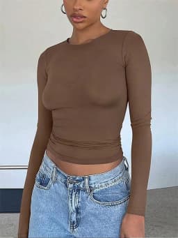 Basic Long Sleeve Crop Top for Women Spring Autumn Winter Round Neck Slim Fit Solid Color T-shirt Streetwear Tee Top
