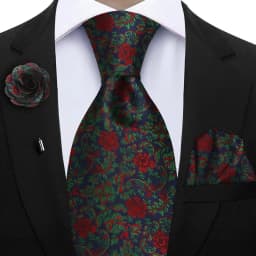 Peacock Blue Floral Print 2-Piece Tie & Pocket Square Set for Men Wedding Business Casual Stylish Accessories