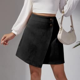 New Arrival 2025 Women's Autumn Winter Suede Irregular Skirt Solid Color High Waist Zipper Button Short Skirts For Woman
