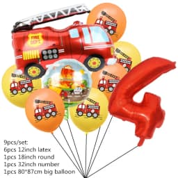 9pcs Fireman Sam Foil Number Balloons Set Happy Birthday Party Deco Ball Boy Gift Fire Truck Holiday Baby Shower Party Supplies