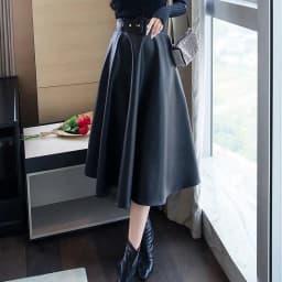 Leather half body mid to long length, 2024 spring slim, big swing A-line high waist umbrella autumn and winter half skirt
