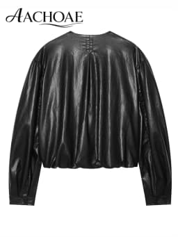 AACHOAE Women's Faux Leather Cropped Jacket Oversized Zip Up PU Leather Coat Casual Bomber Jacket Streetwear Outerwear
