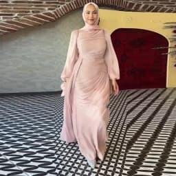 LGRQ 2026 New Spring And Autumn Round Neck Pleated Fold Floor Length Party Dress Lantern Sleeves High Waist Vestido