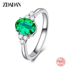 ZDADAN 925 Silver Round Sapphire Ring For Women Fashion Wedding Jewelry