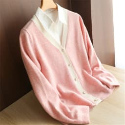 2022 New 100% pure wool sweater Women's autumn/winter Cashmere V-neck sweater pearl button cardigan
