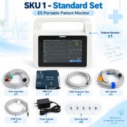 Resoxy E5 Multi Parameter Patient Monitor ECG SpO2 NIBP RESP TEMP Vital Signs Monitor 5 Inch Touch Screen Portable Device