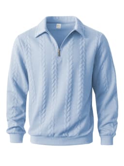 Mens Lapel Half Zip Sweatshirt Long Sleeve Cable Textured Pullover Relaxed Fit Tops For Daily Casual Autumn And Winter Dressing