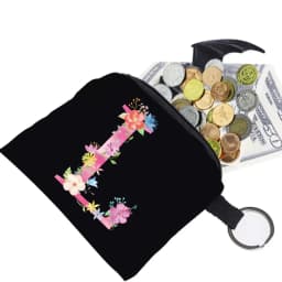 Women's Wallet Coin Purse Small Object Bag Key Ring Buckle Organizers Bags Black Canvas Pink Letter Pattern Print Series