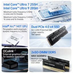 TOPC OCuLink Mini Gaming PC Intel Core (Ultra 9 285H ES/7 255H ES/5 235H ES) USB4, Dual 2.5G LAN,WiFi 6E, Windows 11 Desktop