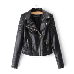 Jackets Women Elegant Turn Down Collar Faux Leather Coats Streetwear Zipper Splice Pockets Jacket Slim Fit High Street