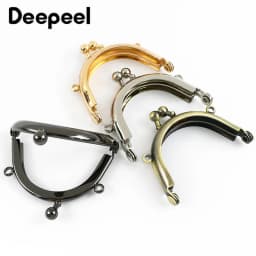 2/5Pcs 5cm Metal Kiss Lock Purse Frame Arc Clasp with Chain Loops for Coin Mini Bag Handle DIY Sewing Craft Hardware Accessories