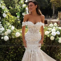 Customized Off The Shoulder Tulle Wedding Dresses for Bride Mermaid Laces Applique Boho A Line Bridal Gowns with Train