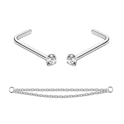 Nose Rings Chain Piercing Across Double with Chain Studs with Chain 20G Piercing Stud Nostril Jewelry for Women Men