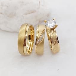 3pcs Wedding Engagement Rings Bridal Sets For Men and Women Anniversary Love Alliance Couple Bands 18k Gold Plated Jewelry