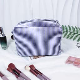 Personalized Striped Makeup Bag Custom Name Embroidery Cosmetic Pouch Travel Toiletry Organizer Gift for Women Girls Bridesmaid
