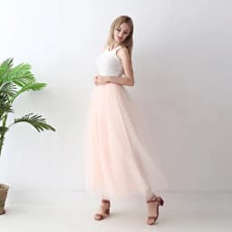 Women High Waist Long Solid Color Tulle Tutu Skirt, 4 Layers Mesh + 1 Layer Lining, Suitable for Cosplay, Stage Performance