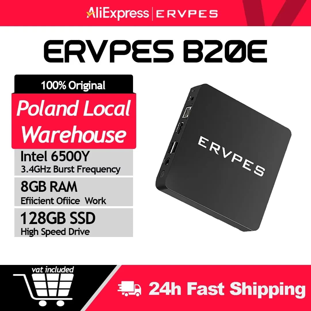 ERVPES MinI PC B20E Windows 11 8GB RAM 128GB SSD Intel 6500Y HDMI/VGA WIFI5 BT 5.0 USB Compact Desktop for Work/Home