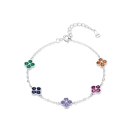 MODIAN 925 Sterling Silver Sweet Four Leaf Clover Colorful Zirconia Charm Fashion Stackable Bracelet For Women Fine Jewelry