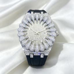 MISSFOX New Design Iced Diamond Watch Men Automatic Date Fashion Waterproof Quartz Clocks Hip Hop Gold Jewelry Wristwatch Gift