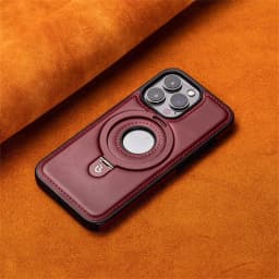 Luxury Magnetic Hidden Stand Ring Wireless Charge For Magsafe Leather Case For iPhone 12 13 14 15 16 17 Pro Max Hollow Cover