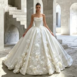 Strapless Draped Neck Corset Bridal Gown Customized Ball Gown Wedding Dress Puffy 3D Floral Bride Dresses Wedding Ceremony