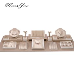 PU Leather Jewelry Store Display Case Ring Earring Bracelet Organizer Tray Pendant Necklace Chain Holder Neckform Stand Showcase