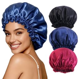 3pcs Women Satin Sleeping Bonnet Elastic Sleep Cap Waterproof Shower Hair Care Hat Night Hat