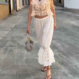 Y2k Retro Lace Trim Texture Lantern Pants Elastic Waist Loose Casual Pants Womens Pettipants Loose Ruffle Pajama Trousers