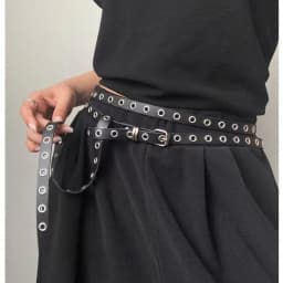 Women's American Vintage Belt New Double Loop Chain Rivet Eyelet Buckle Leather Belt Punk PU Leather Belts Rock Unique