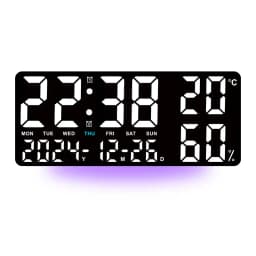 Large Digital Wall Clock with 7Colors Mood Light 2 Alarm TEMP Humidity Date Table Clock 12/24H Timing Countdown LED Alarm Clock