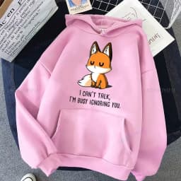 Cute I Don't Give A Fox Cute Animal Kawaii Hoodie Loose Fleece Pullover Hip Hop Hoodies Streetwear Cartoon Women Men Sweatshirts