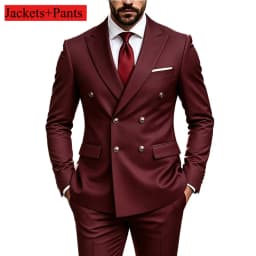 Men's Peak Lapel Double Breasted Golden Button Flap Pocket Business Commute Suit Men Trending Luxury Formal Slim Fit Groom Suit
