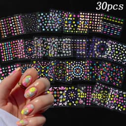 3D Colorful Flowers Cherry Blossoms Rose Daisy Nail Decals 20/30/60/70/90pcs Cute Heart Nail Sticker Manicure Decoration 5.5*6cm