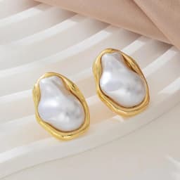 Exquisite Irregular Baroque Pearl Stud Earrings for Women Vintage Gold Color Metal Edged Earrings Jewelry Accessories