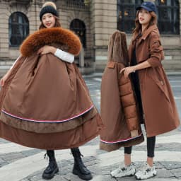 Women Hooded Parkas Coats Long Jackets Solid Detachable Big Fur Lenth Collar Zipper Drawstring Slim Fit Thick Casual 2025 Winter