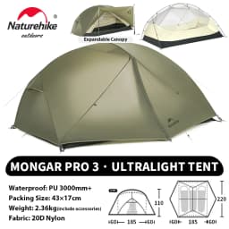 Naturehike Mongar UL PRO 1-3 People Tent 20D Ultralight Travel Waterproof Hiking Survival Outdoor Camping Portable Sun Shelter
