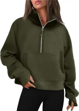 Women's Autumn/Winter Half-Zip Stand Collar Sweatshirt Casual Versatile Long Sleeve Hoodies Pullover