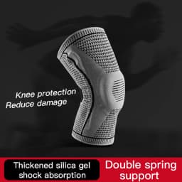 1Pc Silicone Knee Sleeve with Spring Support Elastic Breathable Knee Pad Shock Absorption Knee Brace for Workout Running Basketb