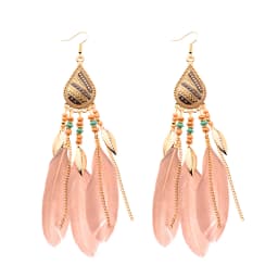 Round Retro Women's Dream Catcher Handmade Long Tassel Feather Earrings Female Leaves Pendant Earring Kolczyki Boho Jewelry