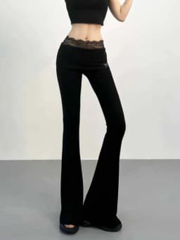 Sweet Cool Style Lace Patchwork Micro Flared Pants Women's 2026 Summer New Style Rolled Edge High Waist Slim Long Pants 0XPD