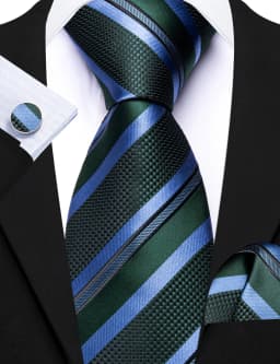 Fashion Diagonal Striped Tie Set for Men Formal Party Business Wedding Necktie Handkerchief Cufflinks 3PCS Suit Accessories