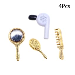 Hot 1Set 1:12 Dollhouse Mini Hair Styling Set Hair Dryer Comb Mirror Mini Furniture Bedroom Scene Pretend Play Table Miniature