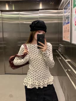 Sweet style white polka dot long sleeve spring and autumn ruffle bottoming shirt for girls