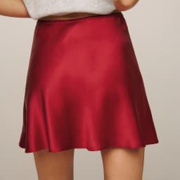 Gaono Women's Flowy Satin Mini Skirt Lace Trim Bow High Waist A Line Swing Flared Skirt Casual Cocktail Party Tutu Skirt